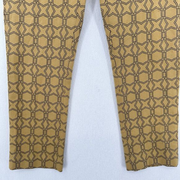 Tibi Pants Womens 2 Slim Crop Mustard Yellow Cotton Throwing Stars Career Preppy - Picture 4 of 15